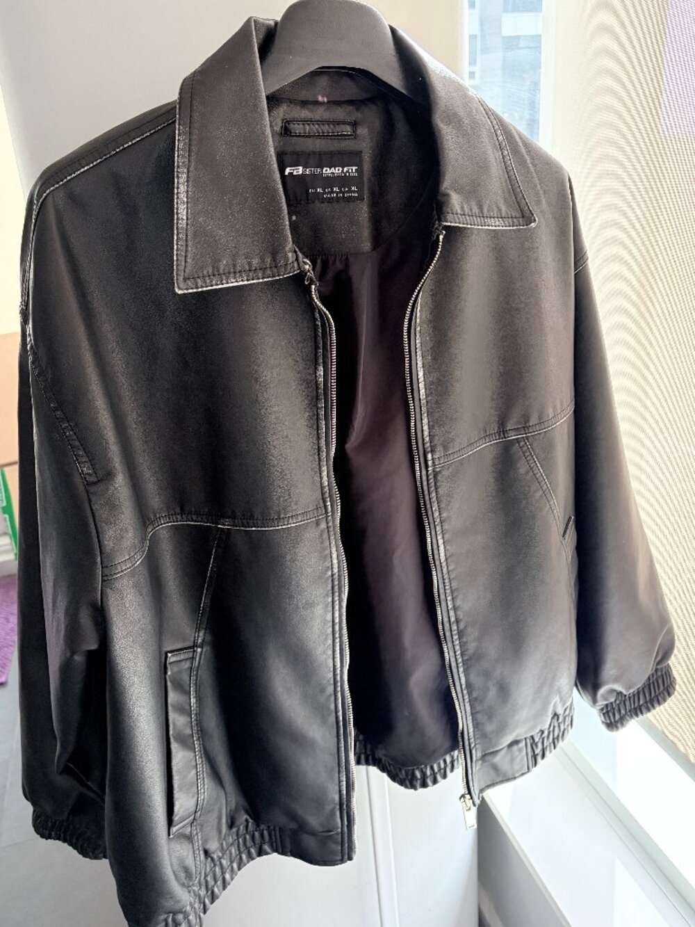 Distressed Metallic Faux Leather Bomber Jacket